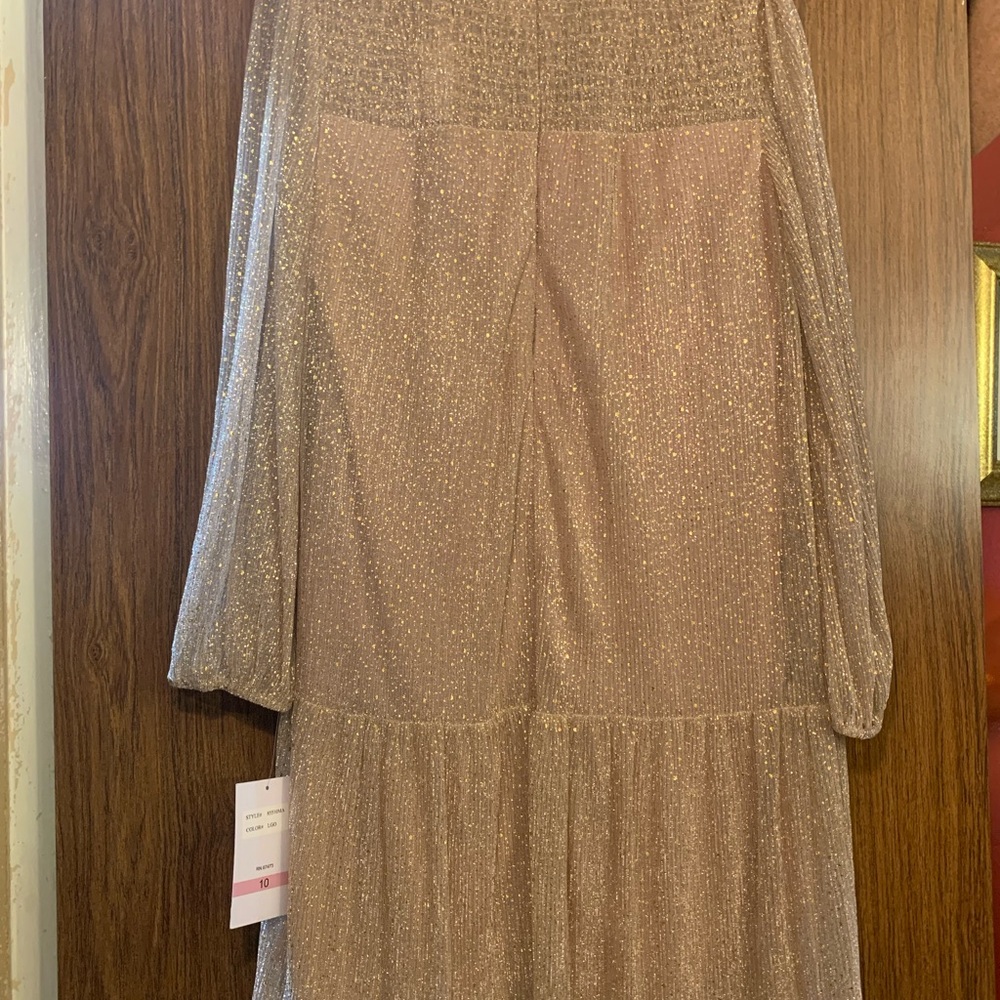 Maison Tara Glittering Gold Mock Neck Drop Waist Boho Dress